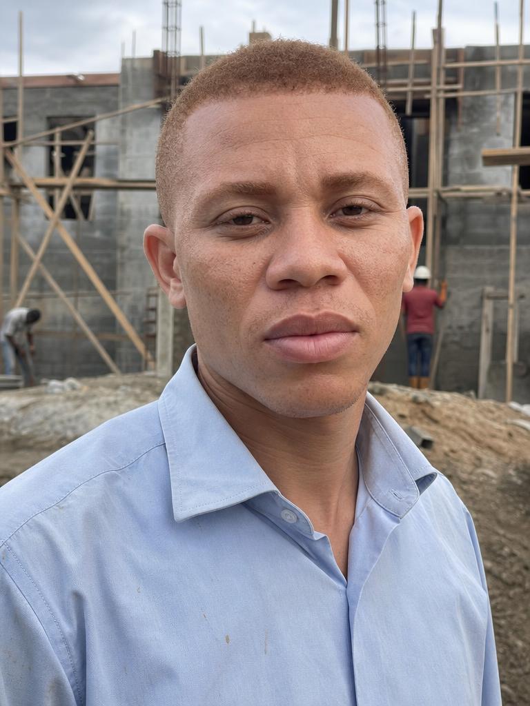 Fair-skinned Nigerian lead structural engineer at a construction site
