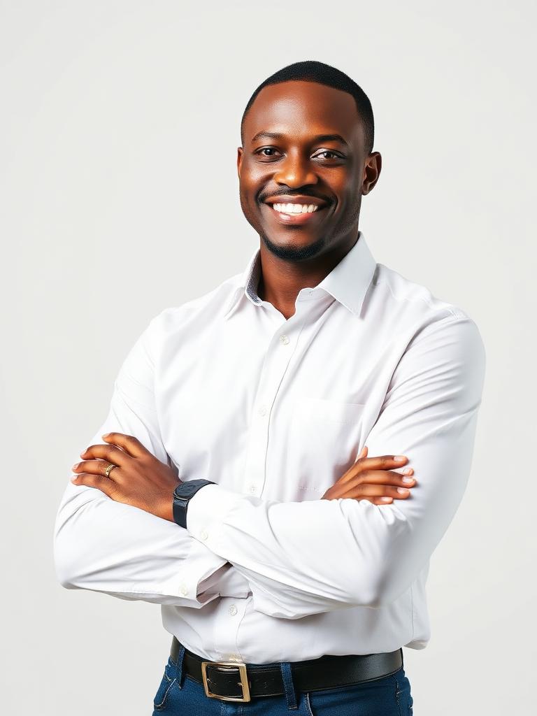 Nigerian construction operations manager in a crisp white shirt